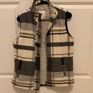 Thread & Supply Plaid Vest in Brown and Cream